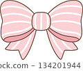 Cute Pink and White Striped Ribbon Bow Illustration for Decoration 134201944