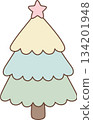 Cute Pastel Christmas Tree Illustration with Pink Star Topper 134201948