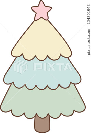 Cute Pastel Christmas Tree Illustration with Pink Star Topper Cute Pastel Christmas Tree Illustration with Pink Star Topper 134201948