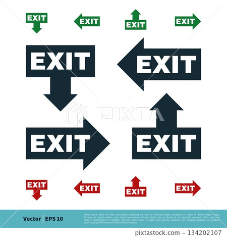 Exit Sign Arrow Icon Vector Logo Template Illustration Design. Vector EPS 10. Exit Sign Arrow Icon Vector Logo Template Illustration Design. Vector EPS 10. 134202107