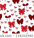 Seamless pattern of hand drawn bows, ribbons. Perfect for fabric, textile, wrapping paper, backgrounds,. Vector design 134202940
