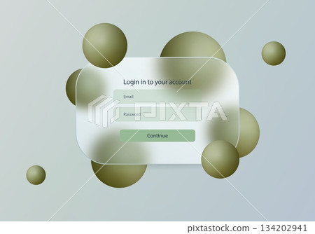 Glass login form with olive spheres on soft light background 134202941