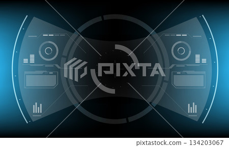 HUD sci-fi interface screen view white circular geometric design virtual futuristic technology creative display on black vector 134203067
