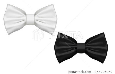 Beautiful black and white shiny bow satin set collection for men element luxury vector Beautiful black and white shiny bow satin set collection for men element luxury vector 134203069