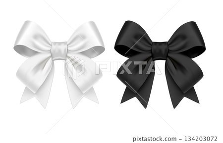 Beautiful large black and white shiny bow satin set collection element luxury vector Beautiful large black and white shiny bow satin set collection element luxury vector 134203072