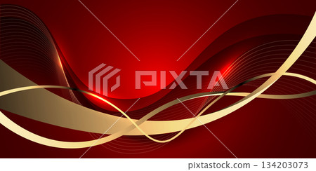 Abstract wave gold ribbon curve on red design modern luxury background Abstract wave gold ribbon curve on red design modern luxury background 134203073