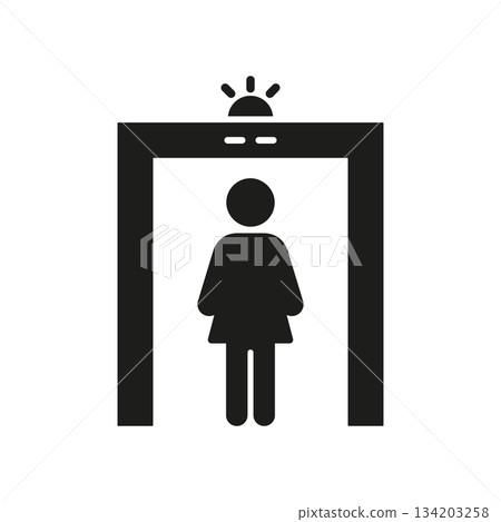Security Checkpoint With Female Figure Solid Icon. Airport Security, Metal Detection, And Bag Screening Silhouette Symbol. Safety Inspection. Isolated Vector Illustration Security Checkpoint With Female Figure Solid Icon. Airport Security, Metal Detection, And Bag Screening Silhouette Symbol. Safety Inspection. Isolated Vector Illustration 134203258