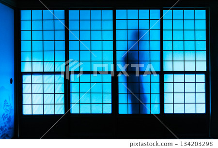Shadow of the blue shoji screen Shadow of the blue shoji screen 134203298