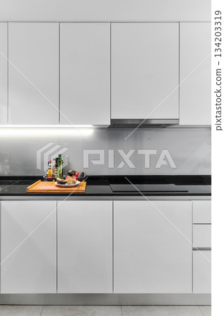 Contemporary kitchen interior view, no people 134203319