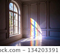 Rainbow-colored reflected light on the windowsill 134203391