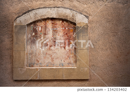 Stone and painted plaster surface Stone and painted plaster surface 134203402