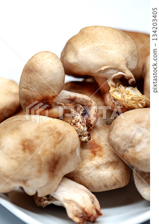 Pile of Chinese mushrooms on a white background 134203405