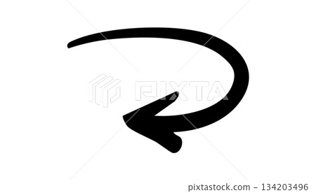 Hand drawn curved arrow reverse back rotate Hand drawn curved arrow reverse back rotate 134203496
