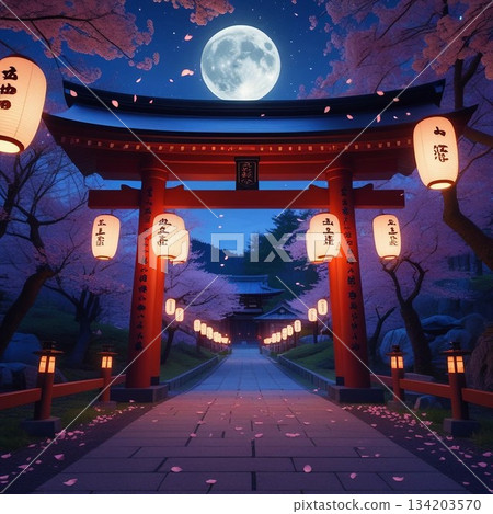 A gorgeous torii gate at night 134203570