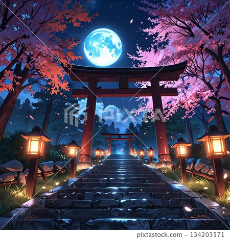 A gorgeous torii gate at night 134203571