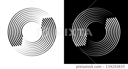 Concentric Circular Lines Icon Set. Abstract Geometric Pattern And Optical Illusion Design Outline Symbol Collection. Modern Minimalist Art. Isolated Vector Illustration 134203635