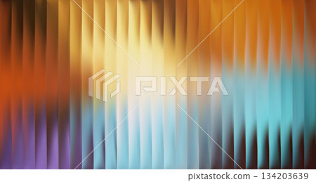 Vector Colorful Blurred Blue Orange Yellow Gradient background. Ribbed glass texture. Pastel Gradient bg. Glossy Ripple Stripes 134203639
