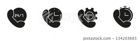 Phone Service Icons Solid Icon Set. Customer Support, 24-7 Availability, Technical Assistance, And Time Management Silhouette Symbol. Communication And Efficiency. Isolated Vector Illustration Phone Service Icons Solid Icon Set. Customer Support, 24-7 Availability, Technical Assistance, And Time Management Silhouette Symbol. Communication And Efficiency. Isolated Vector Illustration 134203683