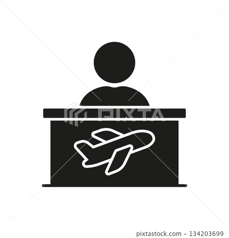Airport Check-In Counter Solid Icon. Travel Assistance And Baggage Handling Silhouette Symbol. Airport Service Desk, Flight Boarding, And Airline Customer Support. Isolated Vector Illustration Airport Check-In Counter Solid Icon. Travel Assistance And Baggage Handling Silhouette Symbol. Airport Service Desk, Flight Boarding, And Airline Customer Support. Isolated Vector Illustration 134203699