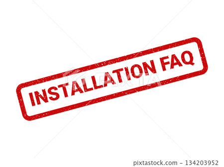 A distressed grunge rubber stamp design highlighting Installation FAQ for quick access to frequently asked questions and support 134203952