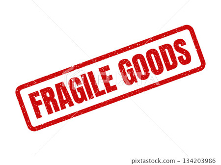 A grunge style rubber stamp with FRAGILE GOODS message, perfect for warning labels on sensitive items 134203986