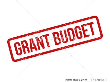 A rectangular distressed rubber stamp impression features the bold text grant budget for financial planning documentation A rectangular distressed rubber stamp impression features the bold text grant budget for financial planning documentation 134204002