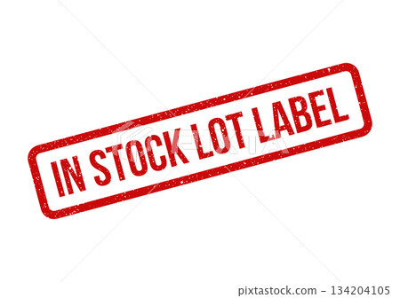 A red textured rectangular stamp displaying IN STOCK LOT LABEL for manufacturing batch identification and quality control processes A red textured rectangular stamp displaying IN STOCK LOT LABEL for manufacturing batch identification and quality control processes 134204105