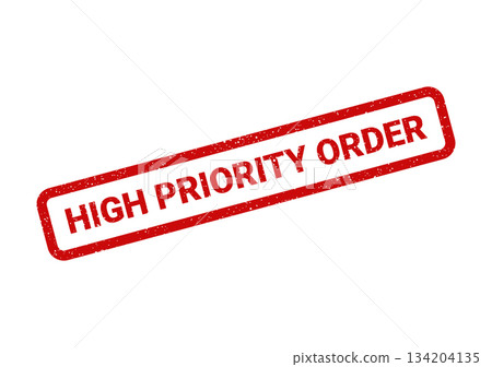 A textured red rectangular stamp displaying HIGH PRIORITY ORDER for urgent shipping and logistics management A textured red rectangular stamp displaying HIGH PRIORITY ORDER for urgent shipping and logistics management 134204135