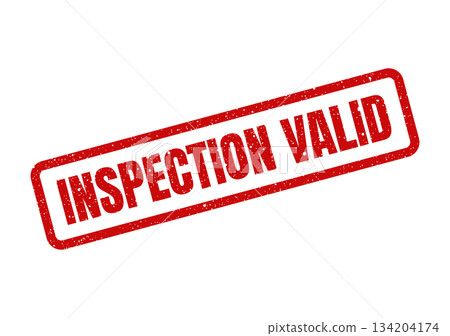 Authentic grunge rubber stamp with Inspection Valid text for confirming authenticity and approved status 134204174