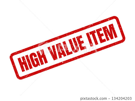 Diagonal red grunge effect rubber stamp featuring the text high value item for clear identification Diagonal red grunge effect rubber stamp featuring the text high value item for clear identification 134204203