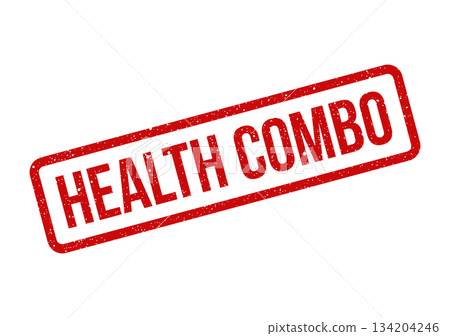 Distressed rectangular rubber stamp graphic clearly indicating a special health combo package or combined medical offer Distressed rectangular rubber stamp graphic clearly indicating a special health combo package or combined medical offer 134204246