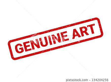 Distressed rectangular rubber stamp mark displaying GENUINE ART for creative expression and authentic artwork validation 134204256