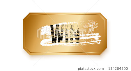 Golden scratch-off ticket with grunge brush stroke opening the word WIN. Gold winner scratching card. Winning lottery coupon isolated on transparent background. Realistic vector illustration 134204300