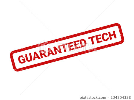 Distressed red rectangle stamp displaying Guaranteed Tech text, ensuring reliable performance of technological products 134204328