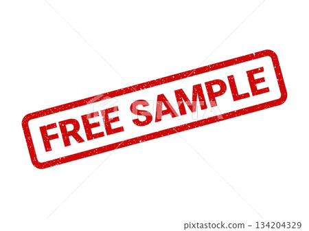 Distressed red rectangle stamp featuring the prominent phrase FREE SAMPLE in bold lettering Distressed red rectangle stamp featuring the prominent phrase FREE SAMPLE in bold lettering 134204329