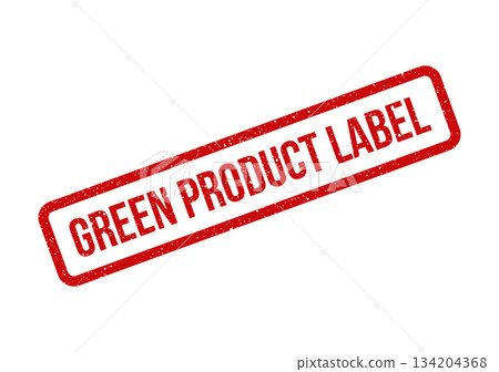 Distressed red rubber stamp displaying GREEN PRODUCT LABEL for certifying environmentally responsible items and tags Distressed red rubber stamp displaying GREEN PRODUCT LABEL for certifying environmentally responsible items and tags 134204368