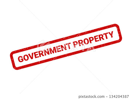 Distressed red rubber stamp featuring text Government Property for official ownership documentation Distressed red rubber stamp featuring text Government Property for official ownership documentation 134204387