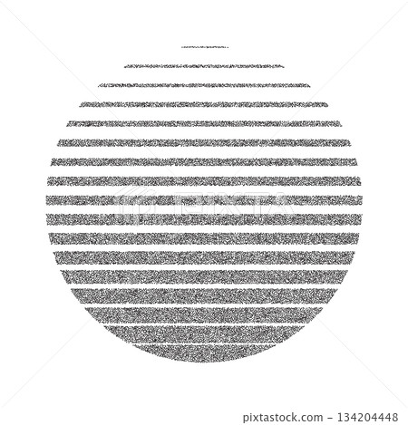 Retro sun sunset in style of 80s, 90s. Black sun with striped gradient lines and grain texture isolated on white. Abstract vintage futuristic vector illustration for cyberpunk, music party, games 134204448