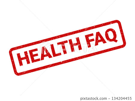 Distressed red rubber stamp with the capitalized text HEALTH FAQ prominently displayed in a bold font 134204455