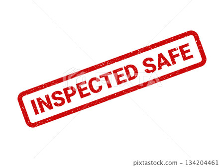Distressed red stamp presenting the declaration inspected safe, certifying security or hazard free status Distressed red stamp presenting the declaration inspected safe, certifying security or hazard free status 134204461