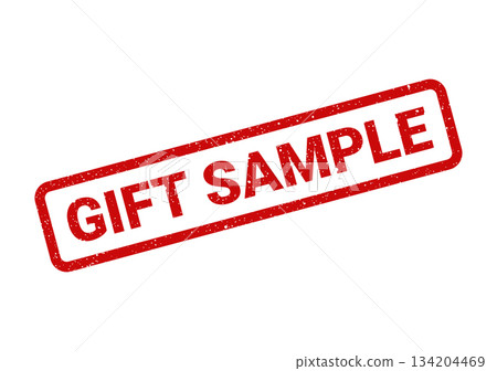 Distressed rubber stamp design featuring GIFT SAMPLE text within a rectangular frame, indicating a complimentary item 134204469