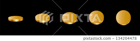 Gold podiums. Golden 3d round metal platforms for product presentation or winner award ceremony in different angles view. Set of luxury empty stages on black background. Realistic vector illustration 134204478