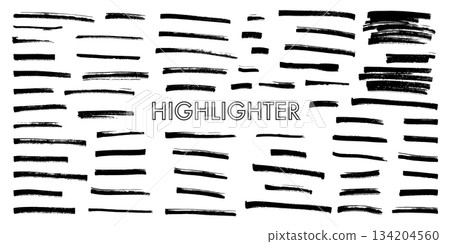 Black highlight marker lines isolated on white background. Various marker pen strokes with different length and thickness hand drawn set. Realistic vector graphic modern design elements Black highlight marker lines isolated on white background. Various marker pen strokes with different length and thickness hand drawn set. Realistic vector graphic modern design elements 134204560