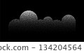 Grain sand texture pattern. Noise ripple background. Dot stipple circle shapes, black noise dotes, grainy effect. Vector illustration isolated on black. Abstract mountains, clouds, trees 134204564