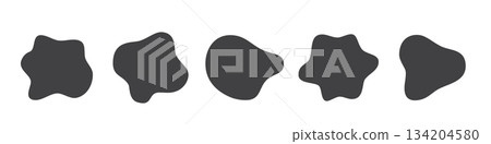 Organic blob irregular round abstract shapes vector set. Black liquid circle random amoebas isolated on white background. Fluid bobble blotch forms, deform drops, grey smooth pebbles 134204580