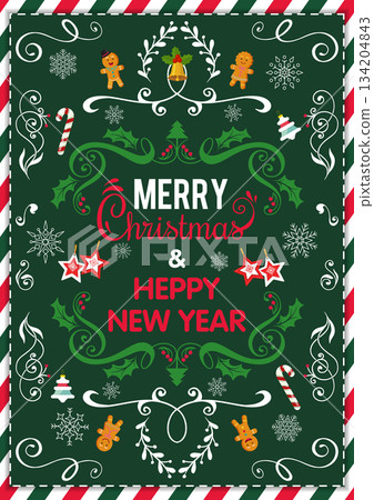 Festive Christmas Greeting Card With Holiday Elements Festive Christmas Greeting Card With Holiday Elements 134204843