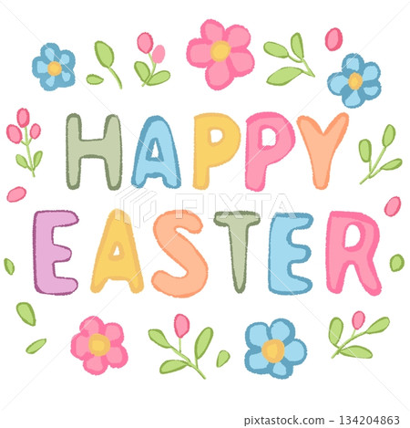 Colorful Happy Easter Floral Greeting 134204863