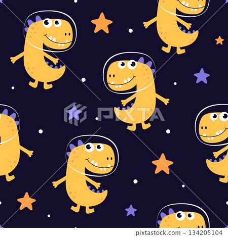 space seamless pattern with dinosaur space seamless pattern with dinosaur 134205104