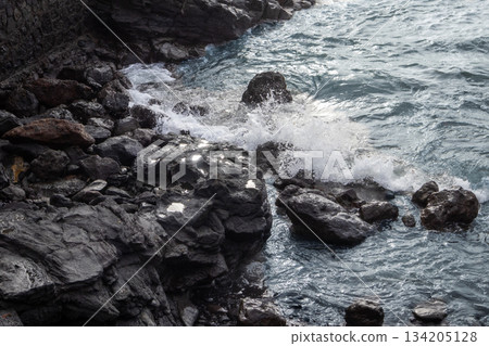 Volcanic coast and Atlantic ocean waves, Tenerife, Spain Volcanic coast and Atlantic ocean waves, Tenerife, Spain 134205128