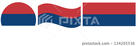 Set of civil Serbia flags isolated. Round civil flag of Serbia isolated, waving flag of Serbia and rectangular flag. Set of civil Serbia flags isolated. Round civil flag of Serbia isolated, waving flag of Serbia and rectangular flag. 134205536